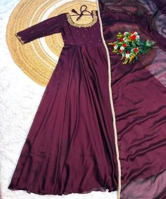 Festive Elegance Silk Gown Set