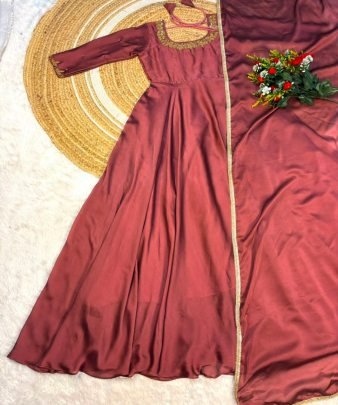 Festive Elegance Silk Gown Set