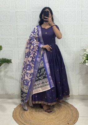Flared Anarkali Gown with Floral Printed Dupatta
