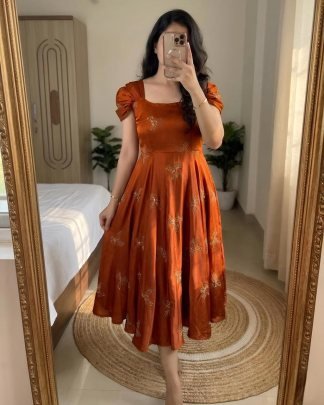 Floral Embroidered Flared Midi Dress