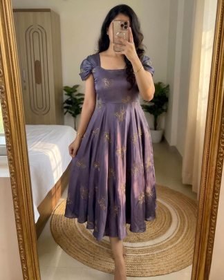 Floral Embroidered Flared Midi Dress