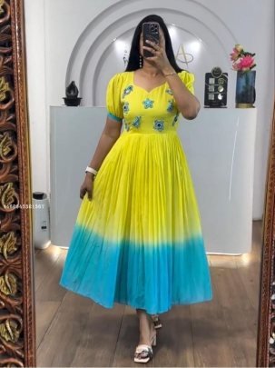 Floral Embroidered Ombre Midi Dress for Women