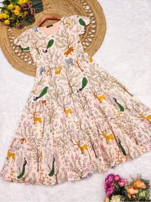 Floral Forest Print Cotton Dress for Women