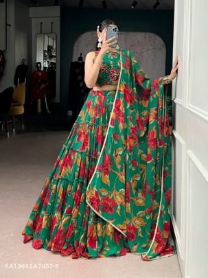 Floral Marble Print Lehenga Set with Dupatta