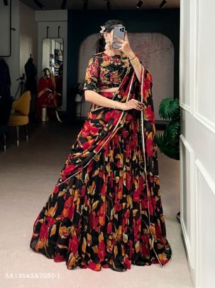 Floral Marble Print Lehenga Set with Dupatta