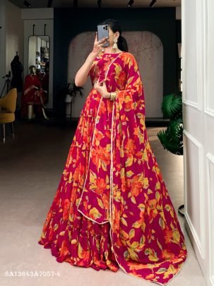 Floral Marble Print Lehenga Set with Dupatta