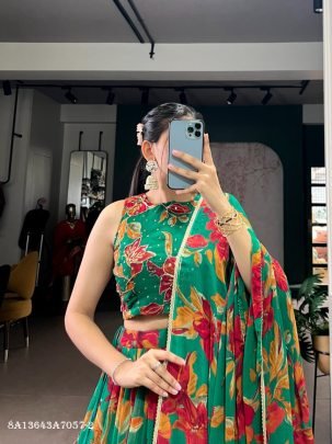 Floral Marble Print Lehenga Set with Dupatta