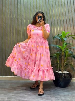 Floral Printed Mul Chanderi Midi Dress