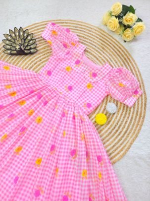 Floral Printed Mul Chanderi Midi Dress