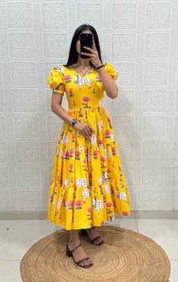 Floral Printed Tiered Flared Midi Dress
