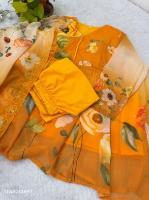 Fox Georgette Designer Gown Set with Dupatta & Pant