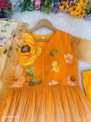 Fox Georgette Designer Gown Set with Dupatta & Pant