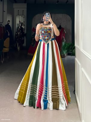 Gamthi Mirror Work Rayon Lehenga Set