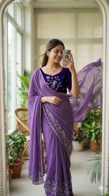 Geogette Saree  With Beautiful Heavy Bits Sequence Work Saree