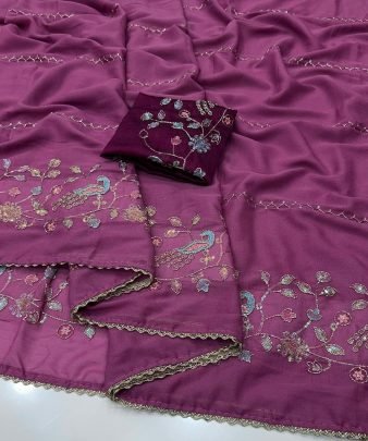 Geogette Saree  With Beautiful Heavy Bits Sequence Work Saree