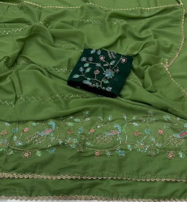 Geogette Saree  With Beautiful Heavy Bits Sequence Work Saree