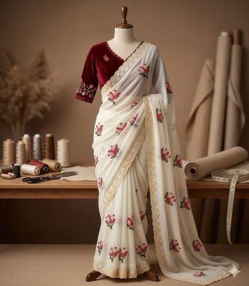 Georgette With Beautiful Flower Work 