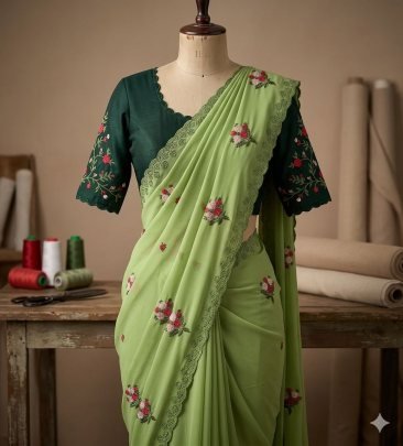 Georgette With Beautiful Flower Work 