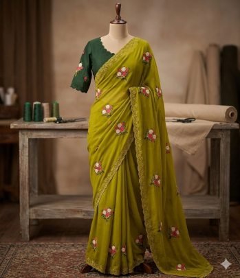 Georgette With Beautiful Flower Work 