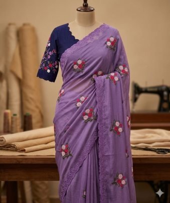 Georgette With Beautiful Flower Work 