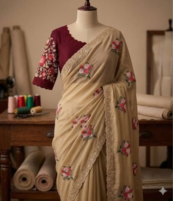 Georgette With Beautiful Flower Work 
