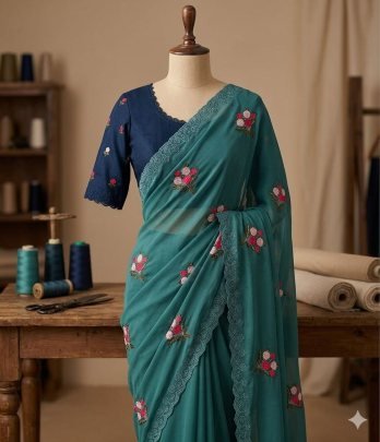 Georgette With Beautiful Flower Work 