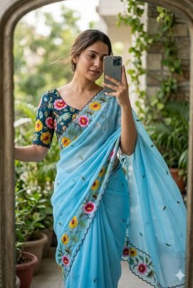 Georgette with beautiful heavy Work Saree
