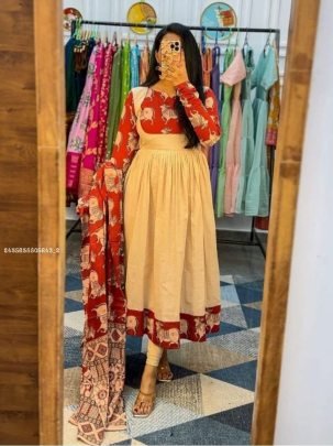 Handcrafted Printed Anarkali Kurta Set with Dupatta