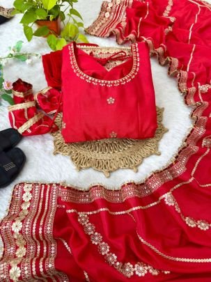 Heavy Chinon Silk Anarkali with Coding Embroidery & Gotta Patti Sequin Work