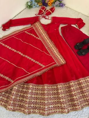 Heavy Chinon Silk Anarkali with Coding Embroidery & Gotta Patti Sequin Work