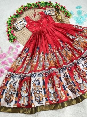 Kalamkari Anarkali Gown with Maggam Work in Premium Pulmy Silk