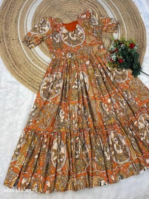  Kalamkari Maxi gown soft Maslin cotton with digital print