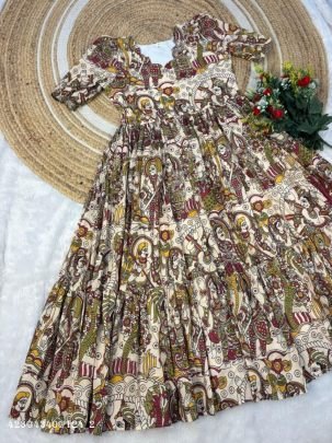  Kalamkari Maxi gown soft Maslin cotton with digital print
