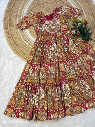  Kalamkari Maxi gown soft Maslin cotton with digital print