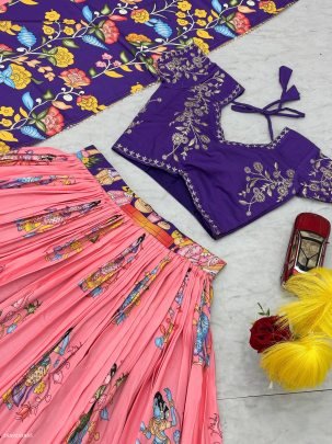 Kalamkari Printed Cotton Lehenga Choli Set