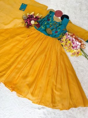 Kalamkari Printed Soft Kota Checks Gown