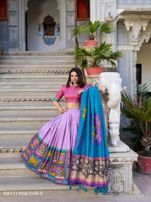 Kalamkari Tasar Silk Lehenga Set