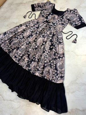 Kalamkari Vichitra Silk Designer Frock