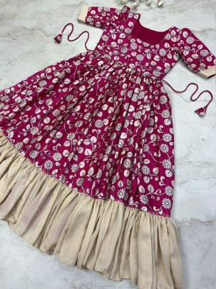 Kalamkari Vichitra Silk Designer Frock