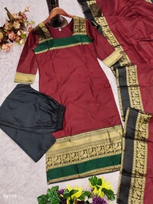 Kanchi Weave Zari Kurta Pant Set