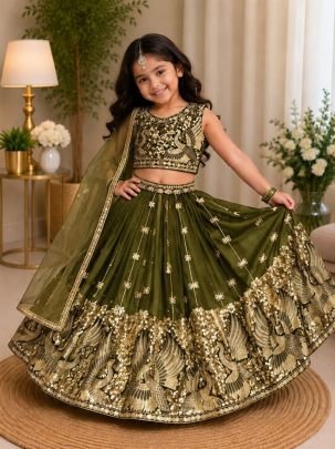 Kavya Peacock Embroidered Kids Lehenga Choli