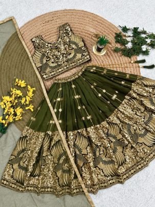 Kavya Peacock Embroidered Kids Lehenga Choli