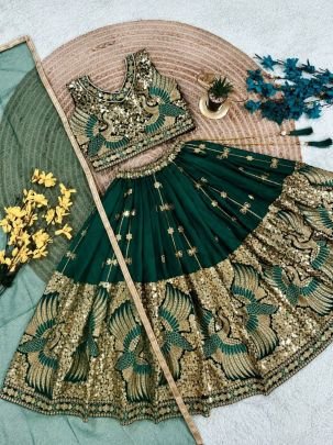 Kavya Peacock Embroidered Kids Lehenga Choli