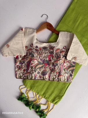 Khadi Cotton Saree with Designer Scenic Embroidered Blouse