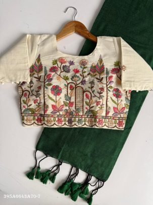 Khadi Cotton Saree with Designer Scenic Embroidered Blouse