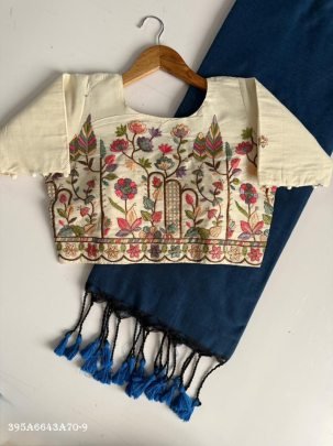 Khadi Cotton Saree with Designer Scenic Embroidered Blouse