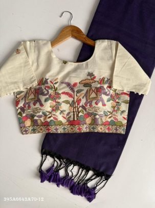 Khadi Cotton Saree with Designer Scenic Embroidered Blouse