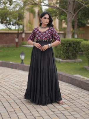 Kora Cotton Mirror Work Embroidered Gown