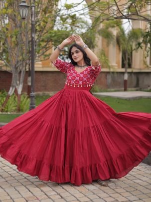 Kora Cotton Mirror Work Embroidered Gown