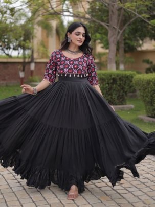 Kora Cotton Mirror Work Embroidered Gown